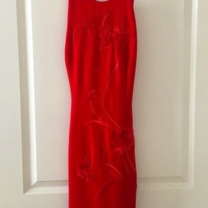 Red Embroidered Full Length Dress
